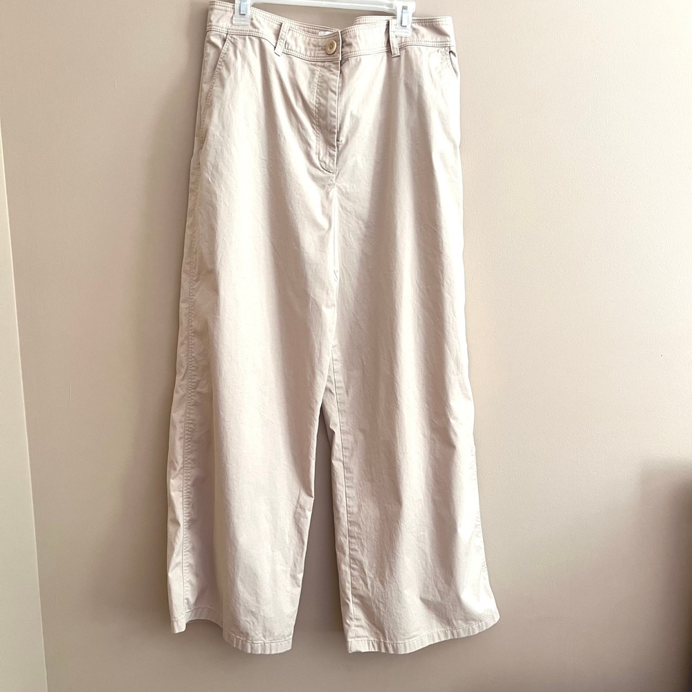 COS Womens Beige Wide Leg Chino Trousers High Rise Cotton Pants Size 14 Tan